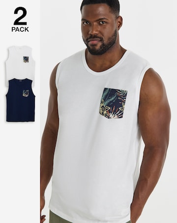 Jack & Jones Honolulu Printed Pocket Tank 2 Pack - Navy/White