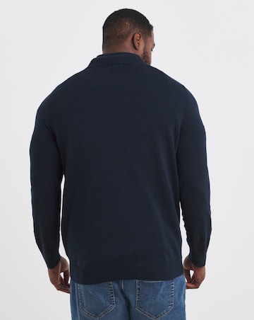 Dark Navy Cotton 1/4 Zip Funnel Knit Top