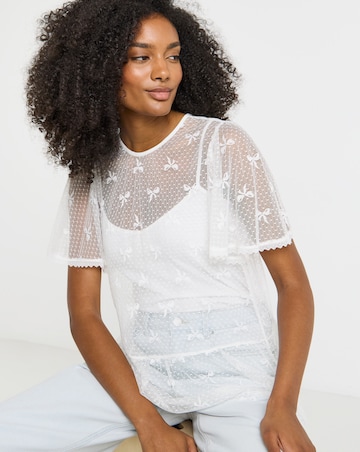 Simply Be Ivory Bow Print Lace Top