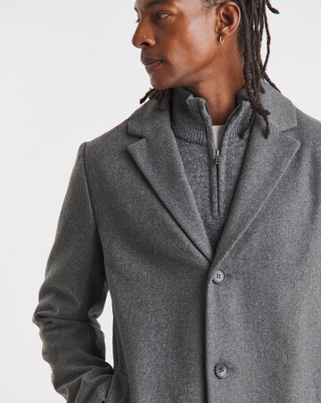Grey Wool Blend Mid Length Overcoat