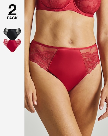 Pretty Secrets (2 Pack) Willow Stretch Lace High Leg Knickers Black/Red