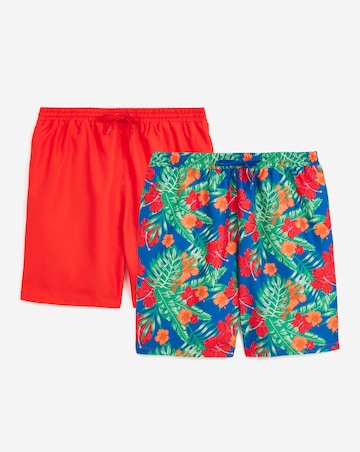 2 Pack Tropical Print Swim Shorts Long