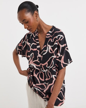 Printed Linen Mix Tunic Top
