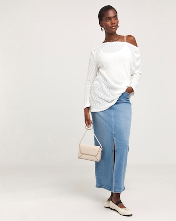 Boucle Textured Slash Neck Longline Top