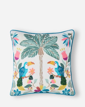 Paradise Tropical Birds Embroidered Cushion