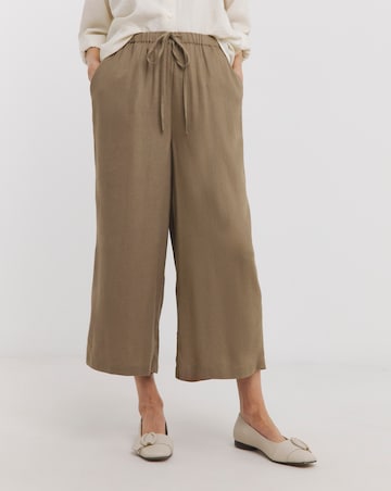 Taupe Linen Mix Cropped Wide Leg Culottes