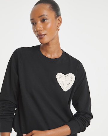 Black Crochet Heart Sweatshirt