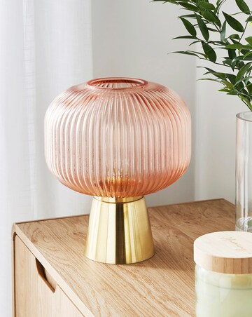 Pink Wireless Ribbed Glass Table Lamp
