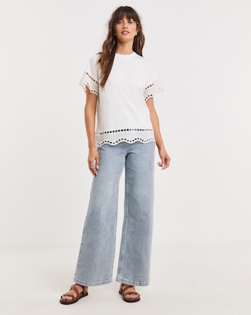 Pure Cotton White Crew Neck Broderie T-Shirt