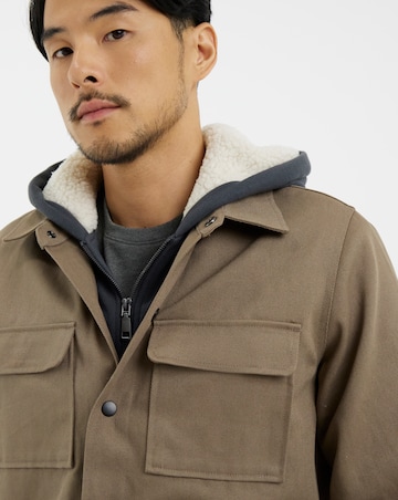 Hooded Borg Lined Twill Overshirt