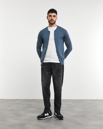 Blue Cotton Zip Up Knitted Bomber