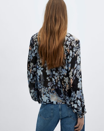 Mango Floral Tie Neck Flowy Blouse