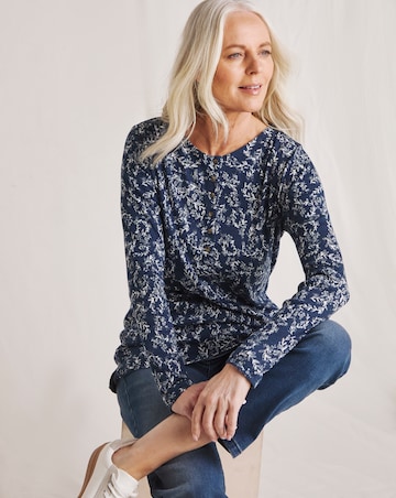 Julipa Printed Pure Cotton Ribbed Henley Top