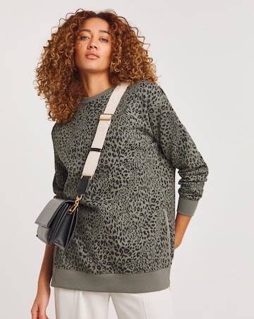 Printed Side Zip Longline Sweatshirt