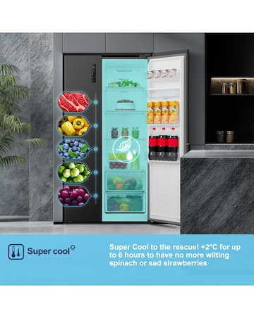 Fridgemaster MS91558DEB Non-Plumbed Total No Frost American Fridge Freezer Black