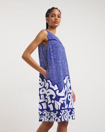 Border Print Linen Shift Dress