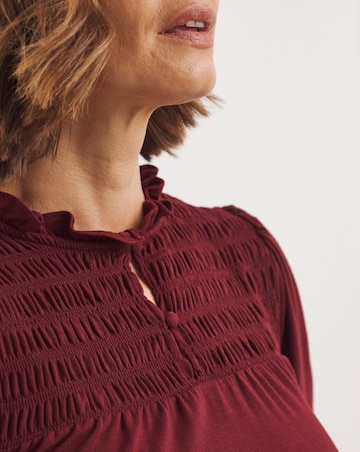 Burgundy Shirred Yoke Dress