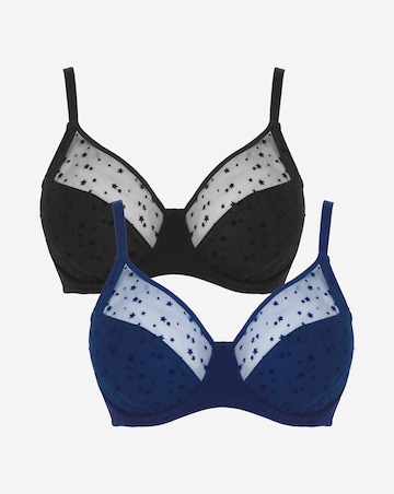 Pretty Secrets (2 Pack) Hannah Stars Full Cup Wired Bras (B-G) Navy/Black