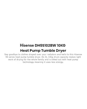 Hisense 5S Series DH5S102BB 10kg Heat Pump Tumble Dryer
