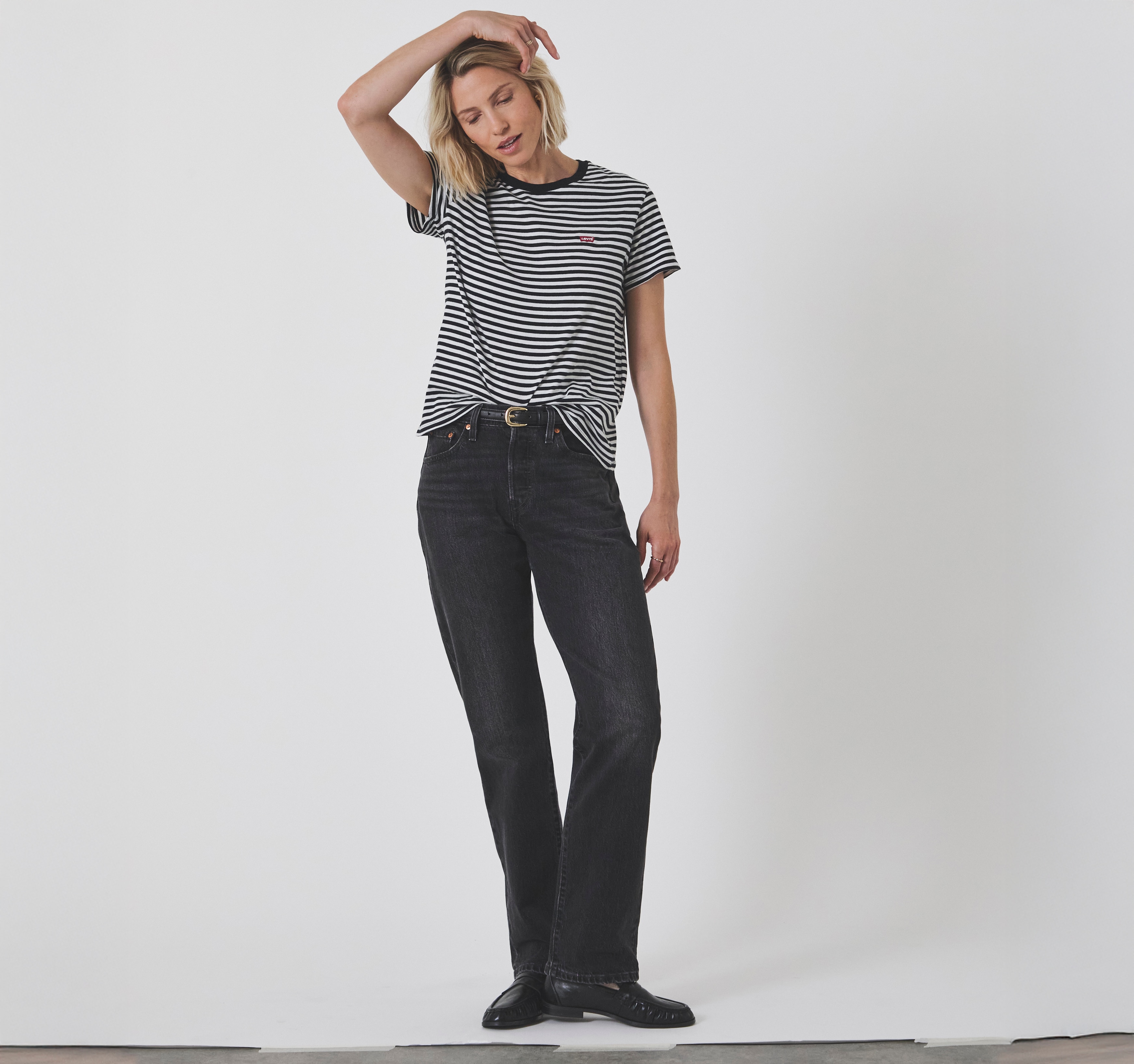 A lady wearing Levi's denim jeans