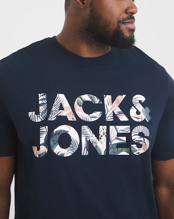 Jack & Jones Floral Logo T-Shirt 2 Pack - Navy
