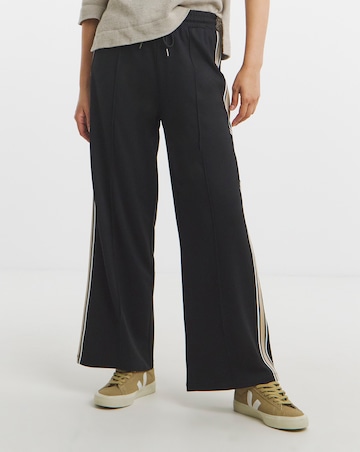 Black Stretch Ponte Side Stripe Wide Leg Trouser