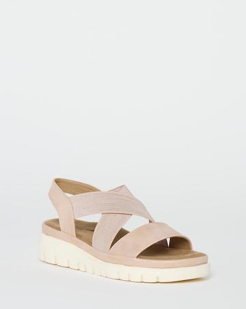 Cushion Walk Rose Gold Shimmer Stretch Strap Flatforms - Wide Fit (E)