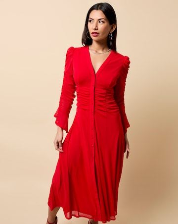Little Mistress Red Mesh Shirt Midaxi Dress