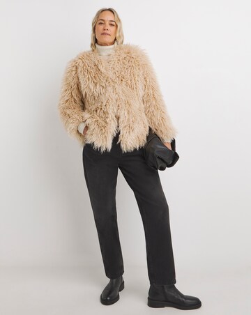 Cream Collarless Shaggy Faux Fur Coat | JD Williams
