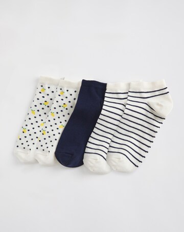Pretty Secrets (5 Pair Pack) Trainer Liner Socks (Wide Fit) Lemon Stripe
