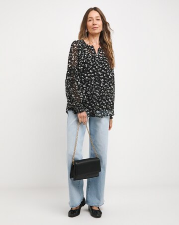 Womens Georgette Blouson Sleeve Blouse- Mono Floral