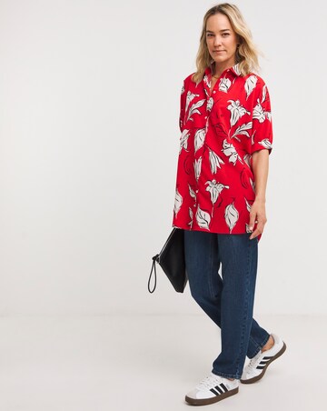 Womens Oversized Blouse- Red Floral