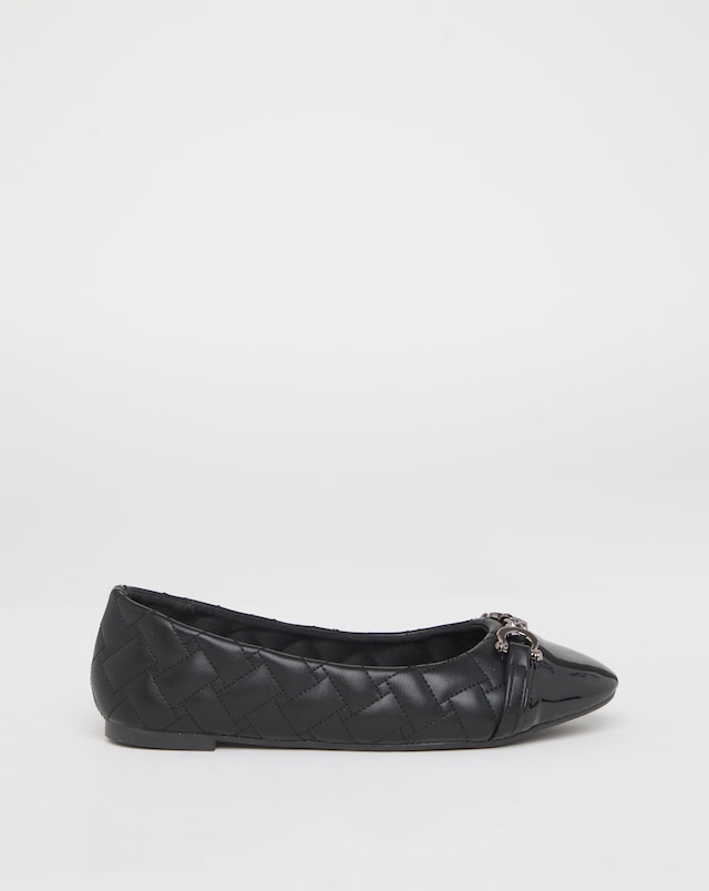 Ari Quilted Ballerinas With Trim - Wide Fit (E)