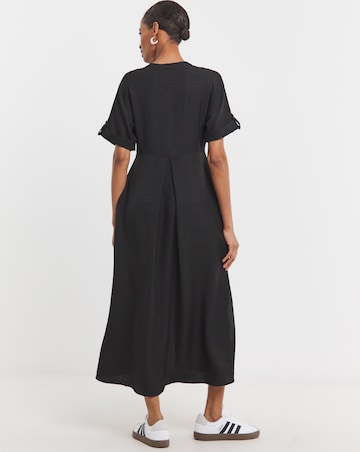 Collarless Placket Detail Smock Midi Dress