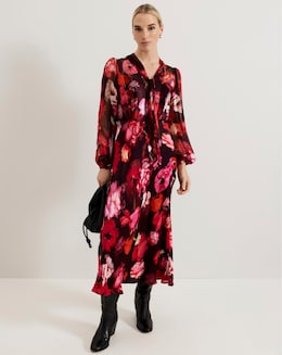 Phase Eight Eleini Floral Tie Neck Midi Dress