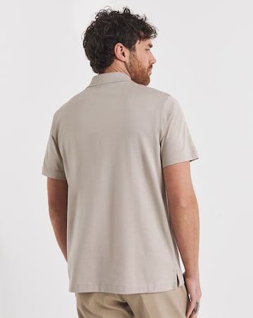 Folio Mercerised Supima Cotton Zip Neck Polo - Stone
