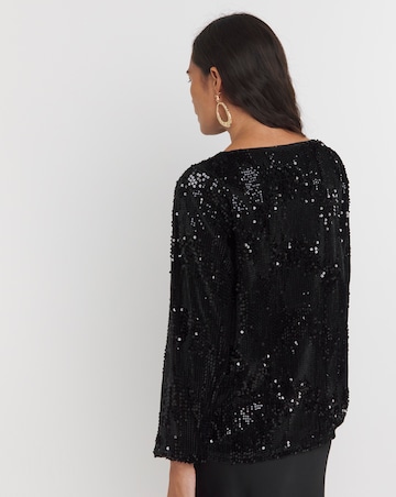 Sequin Velvet Slash Neck Volume Sleeve Top