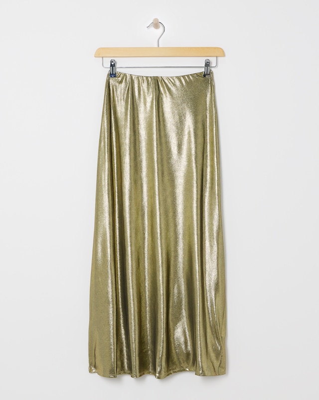 Metallic Jersey Maxi Skirt - Gold