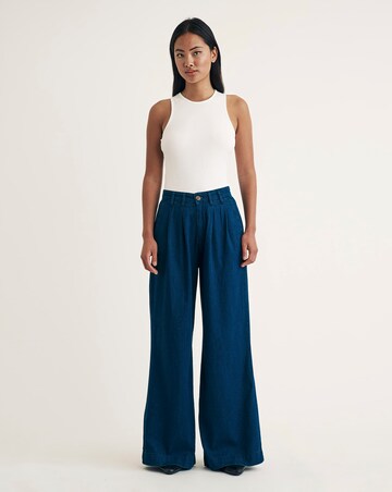 Nobody's Child Blue Denim Ava Pleat Front Wide Leg Trouser