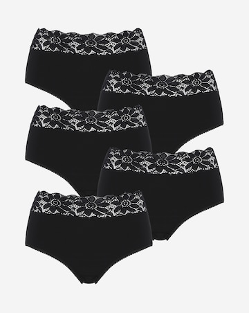 Pretty Secrets (5 Pack) Lace Top Full Knickers Black