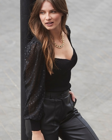 Sosandar Woven Sleeve Sweetheart Jumper