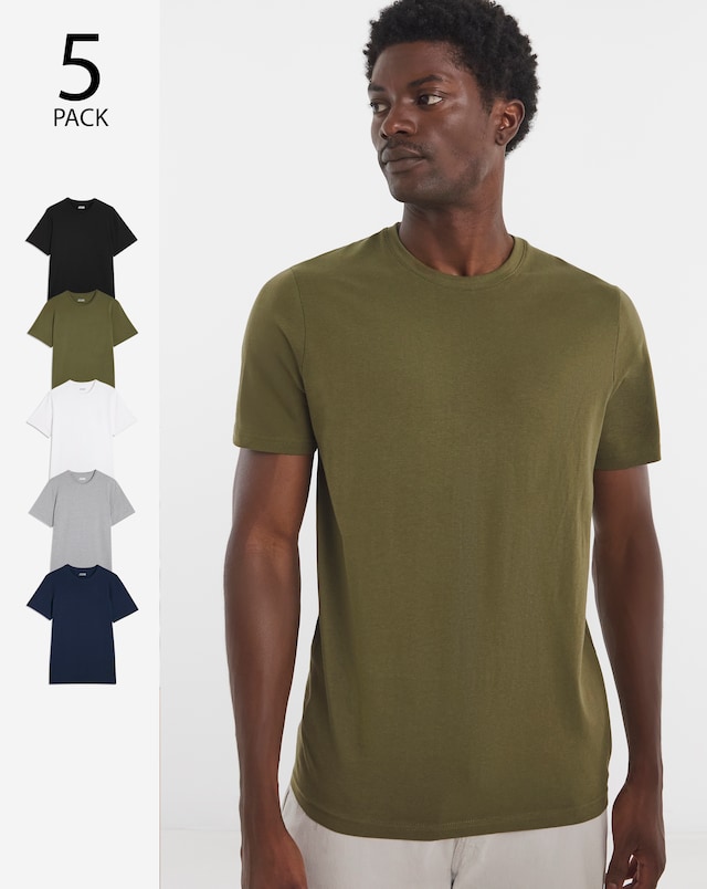 5 Pack Pure Cotton Crew Neck T-Shirts