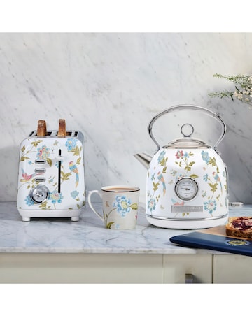 Laura Ashley Elevden White 1.7L Dome Kettle and 4 Slice Toaster Bundle