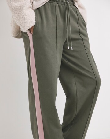 Khaki with Pink Side Stripe Wide Leg Joggers