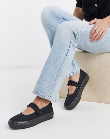 Andrea Mary Jane Canvas Plimsols - Wide Fit (E)