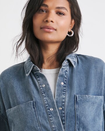 Simply Be Mid Wash Deep Cuff Denim Shirt