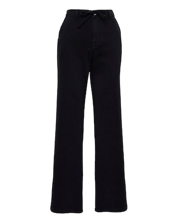 Black Fleece Lined Cosy Warm Feel Wide Leg Jeans