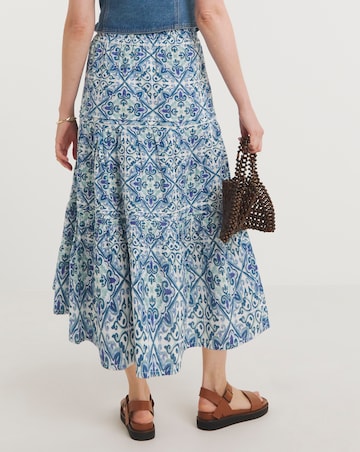Blue Print Cheesecloth Tiered Midi Skirt