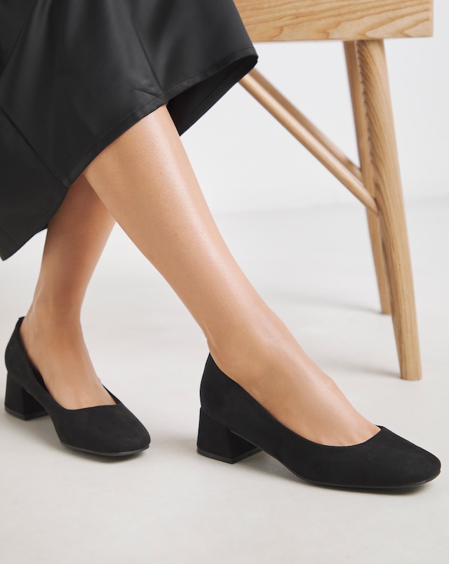 Heavenly Soles Catherine Low Block Heel Court Shoes - Wide Fit (E)