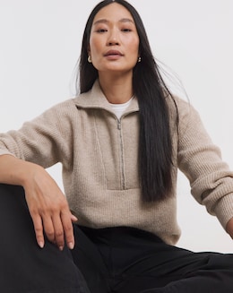 Cosy Yarn Oatmeal Half Zip Jumper